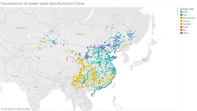 Visualisation of power plant distribution in China