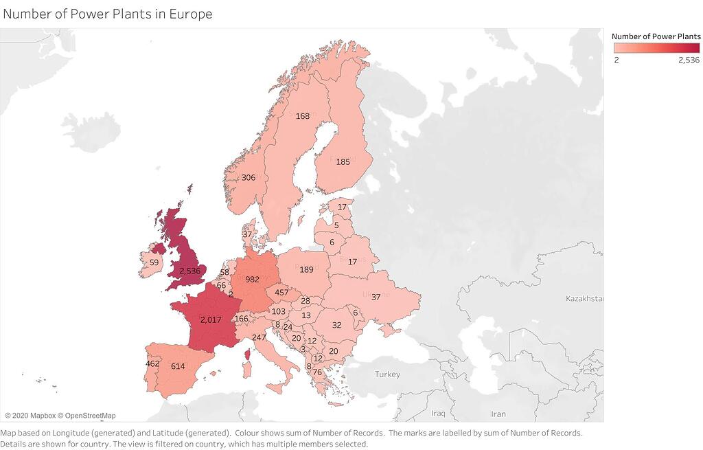 Number of Power Plants in Europe countries - Visual Design - VisGuides